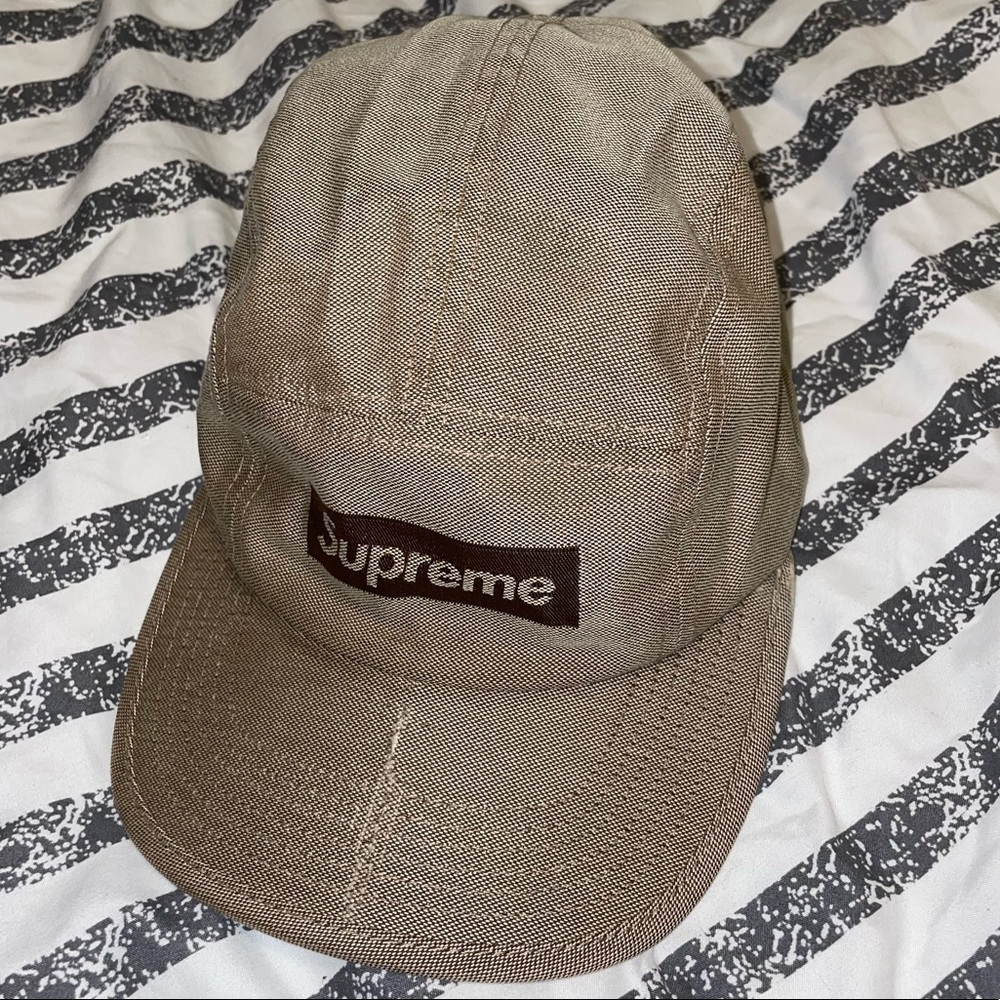 Supreme Jacquard Logo Camp 5 Panel Cap Tan - Picture 1 of 8